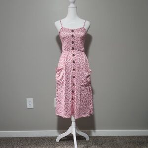 Pink Button-Front Midi Dress
